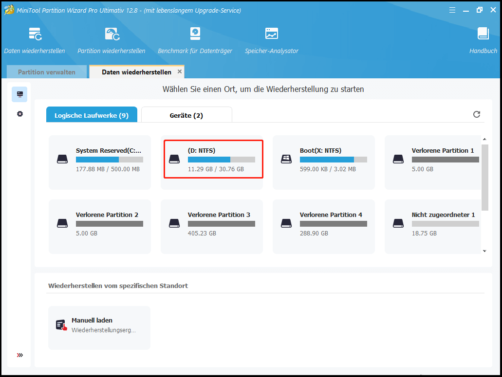 Wählen Sie eine Partition im MiniTool Partition Wizard zum Scannen aus