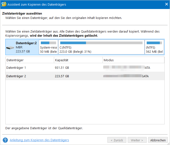 Funktion „Datenträger klonen“ in MiniTool Partition Wizard