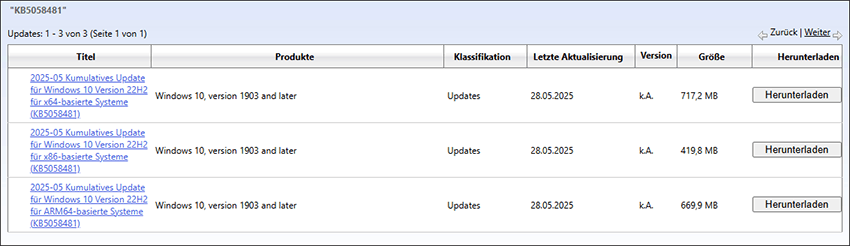 KB5058481 vom Microsoft Update-Katalog herunterladen