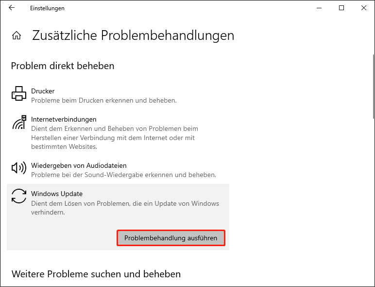Die Windows Update-Problembehandlung ausführen