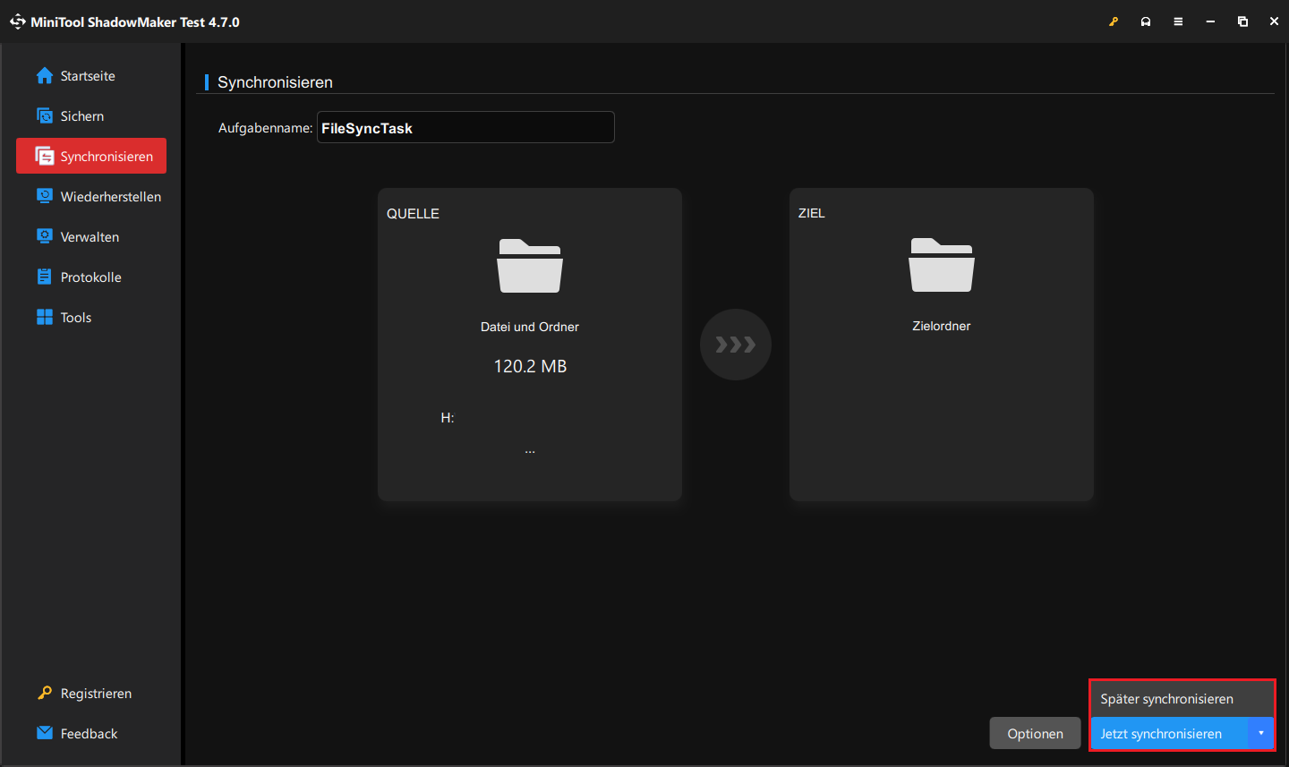 Dateisynchronisierung in MiniTool ShadowMaker jetzt oder später starten