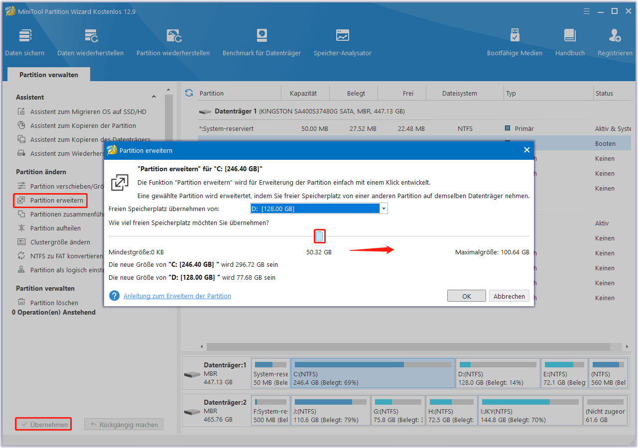 Erweitern Sie das Laufwerk C mit MiniTool Partition Wizard