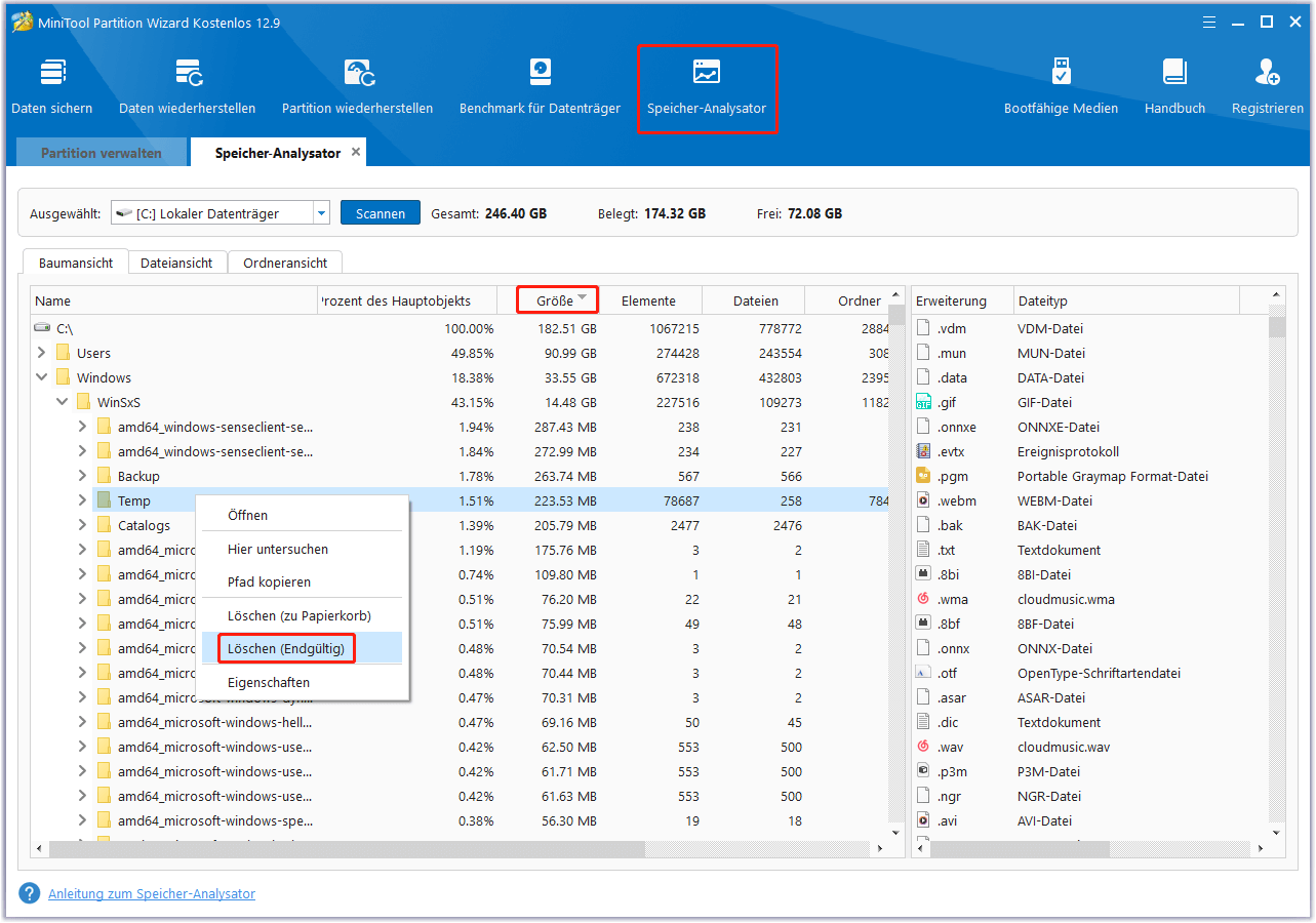Speicherplatz mit MiniTool Partition Wizard analysieren