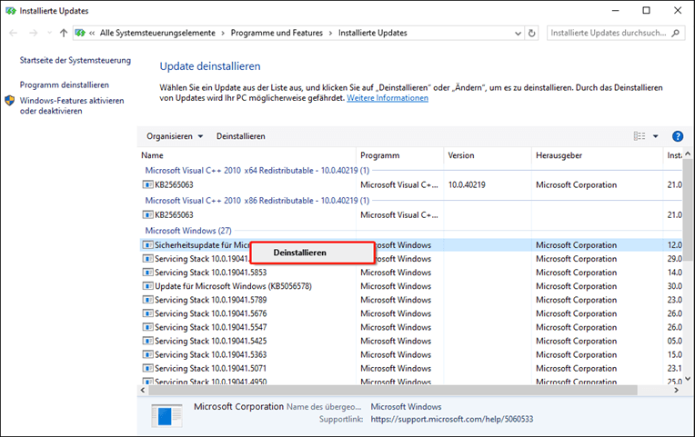 Windows-Update deinstallieren