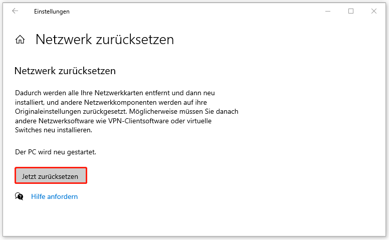 Netzwerk über die Windows-Einstellungen zurücksetzen