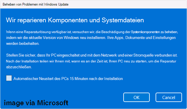 PC 15 Minuten nach der Installation neu starten