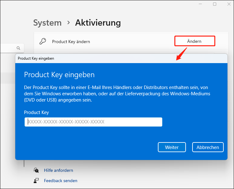 Produkt-Key in Windows 11 ändern