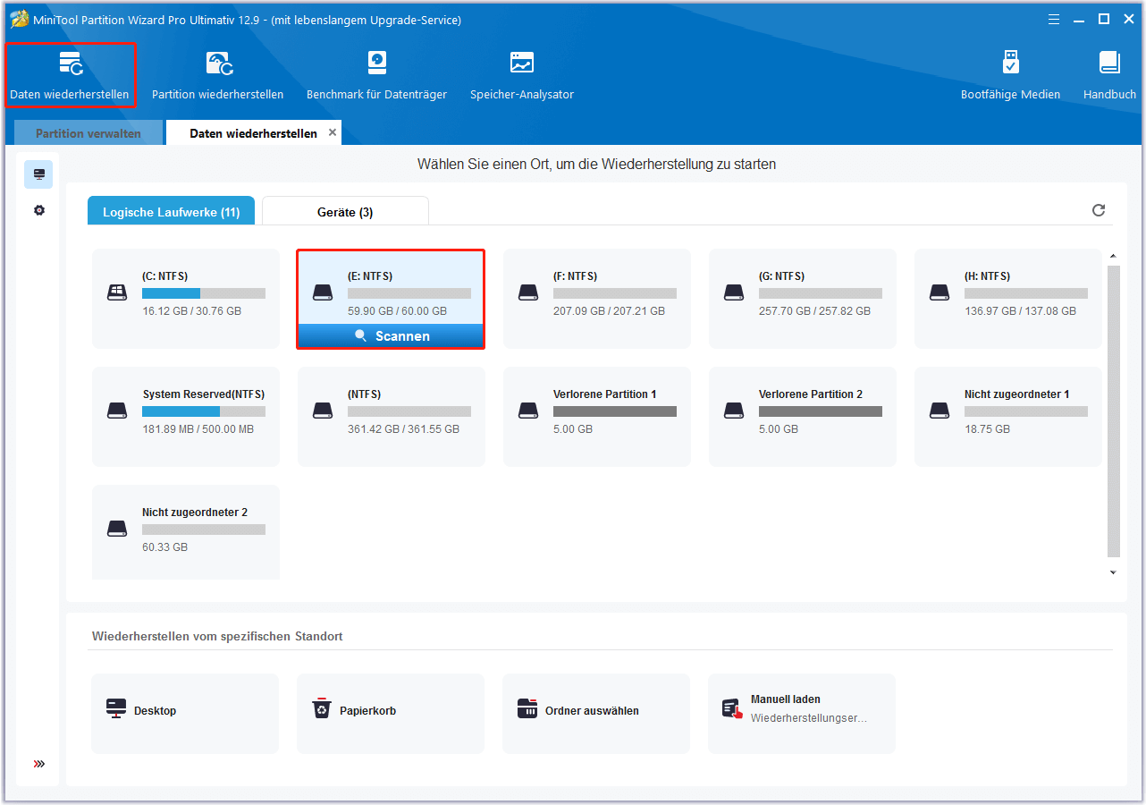 Die Wiederherstellungsfunktion von MiniTool Partition Wizard