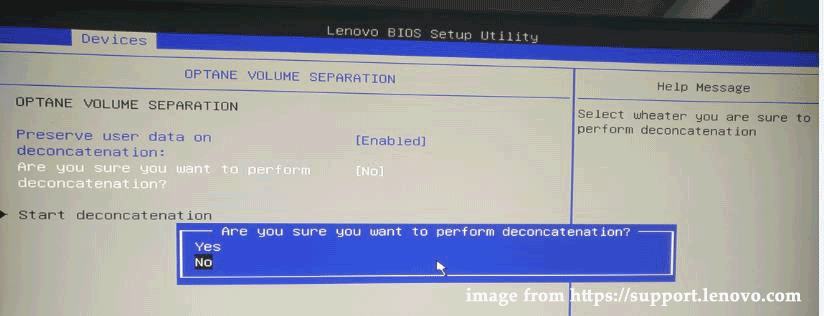 wählen Sie im BIOS „Start deconcatenation“ aus und drücken Sie die Eingabetaste