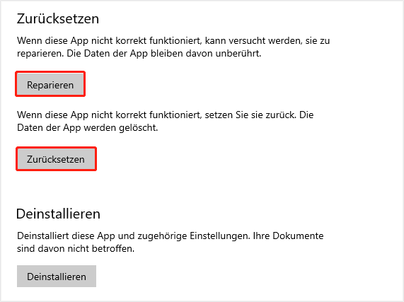 Xbox in den Windows-Einstellungen zurücksetzen oder reparieren