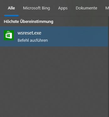 zum Zurücksetzen des Microsoft Store-Caches geben Sie „wsreset.exe“ in die Windows-Suche ein