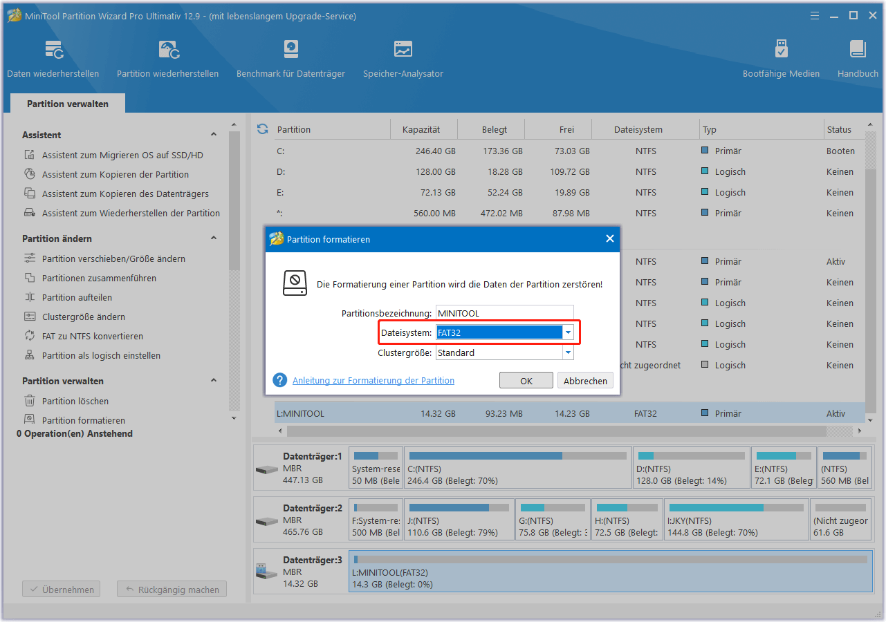 wählen Sie FAT32 in MiniTool Partition Wizard