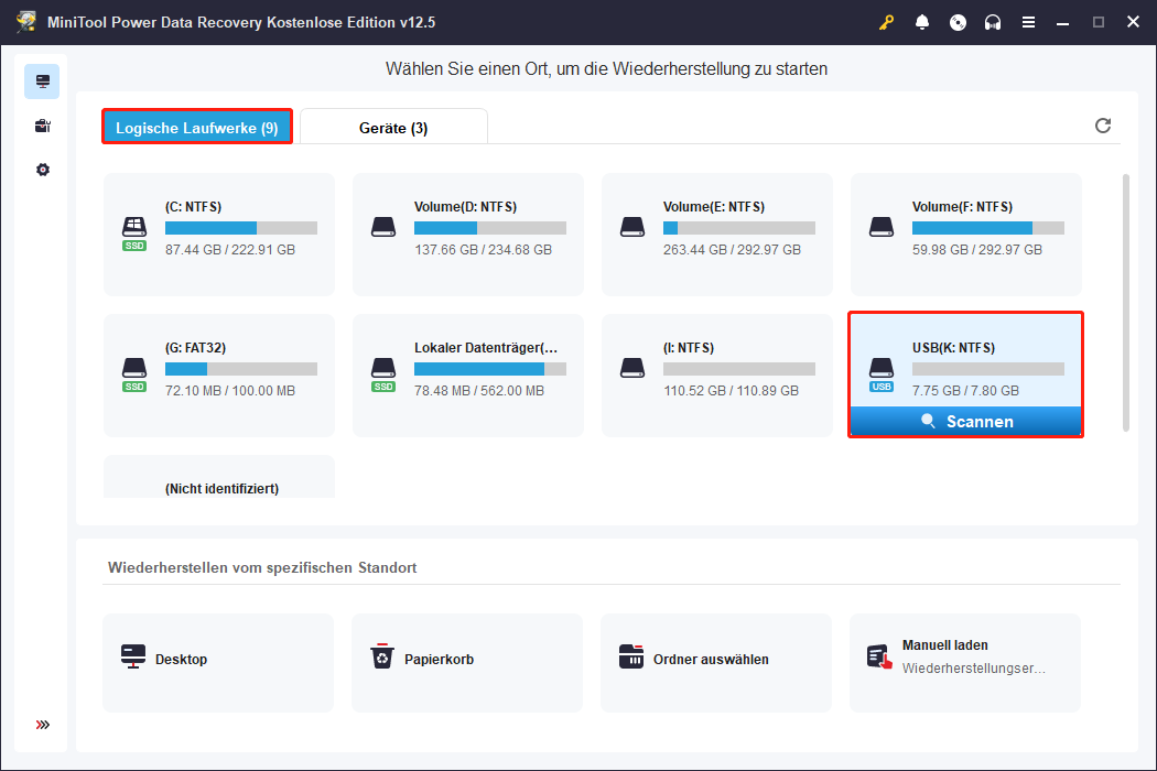 Verwenden Sie MiniTool Power Data Recovery, um die Partition zu scannen