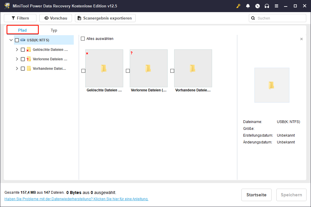 Dateien anhand der Ordnerstruktur in MiniTool Power Data Recovery finden
