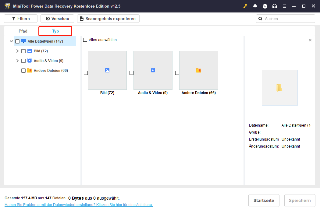 Dateien nach Dateityp in MiniTool Power Data Recovery finden