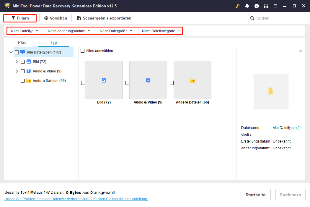 Verwenden Sie die Funktion Filter, um Dateien in MiniTool Power Data Recovery zu lokalisieren