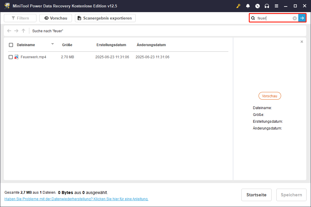 Verwenden Sie die Funktion Suchen, um Dateien in MiniTool Power Data Recovery zu durchsuchen