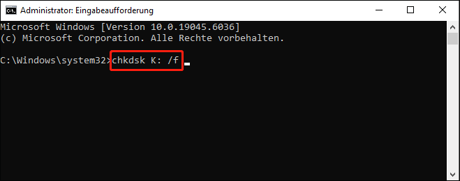 CHKDSK-Befehl zur Reparatur des Laufwerks J in der Eingabeaufforderung ausführen