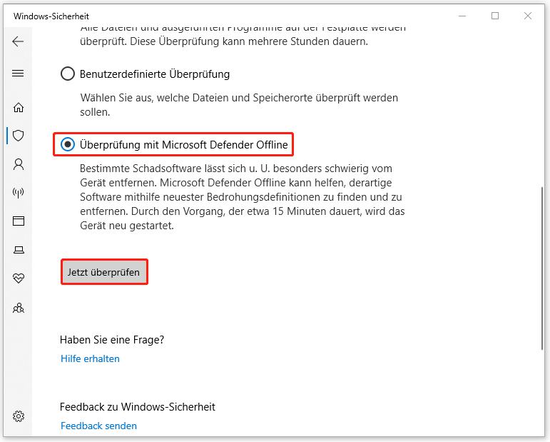 Überprüfung mit Microsoft Defender Offline durchführen