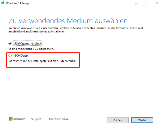 Wählen Sie ISO-Datei in Windows 11 Setup