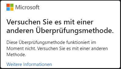 Fehlermeldung Versuchen Sie es mit einer anderen Überprüfungsmethode