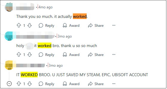 Reddit-Kommentare zeigen, dass die Methode funktioniert