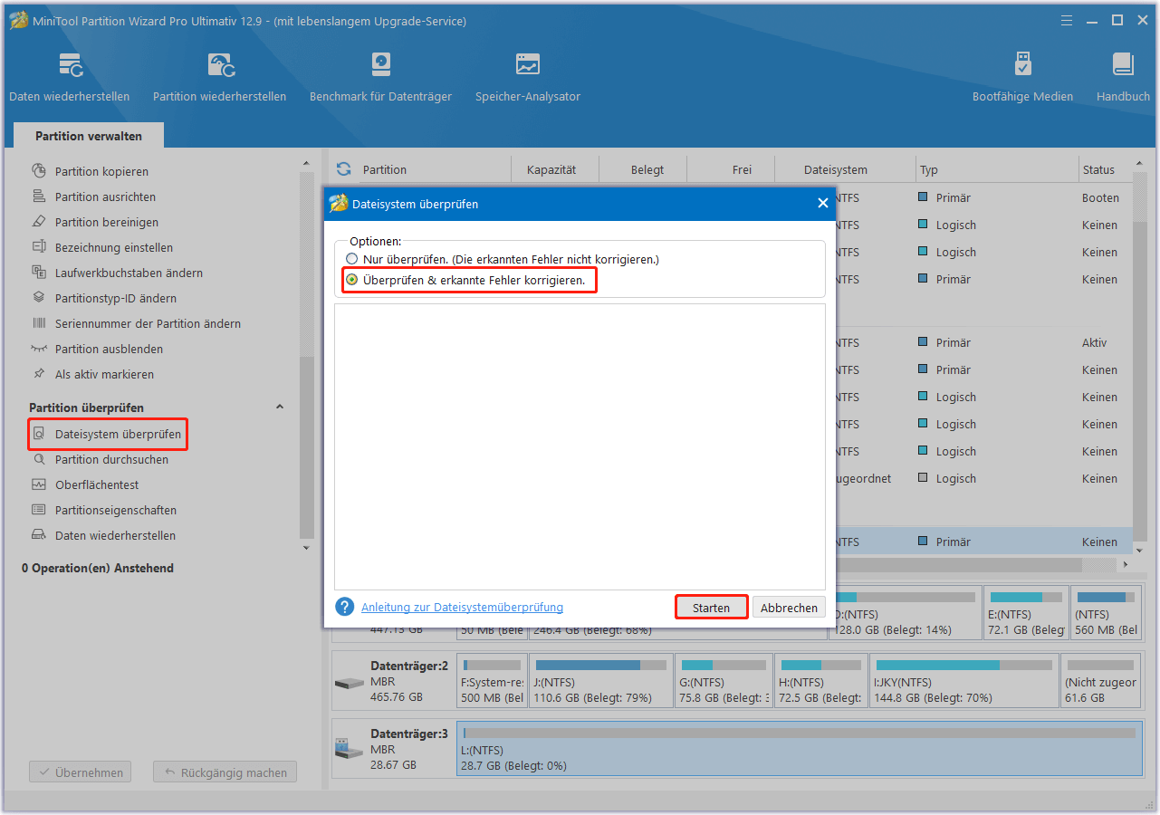 Prüfen und beheben Sie erkannte Fehler auf der SD-Karte mit MiniTool Partition Wizard