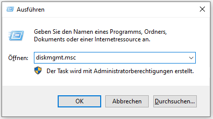 Öffnen der Datenträgerverwaltung über das Ausführen-Fenster