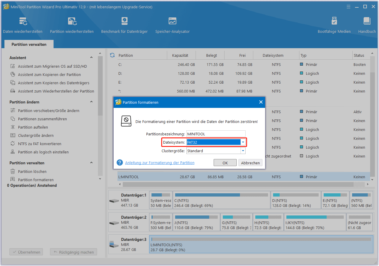 Formatieren der Micro SD-Karte mit MiniTool Partition Wizard