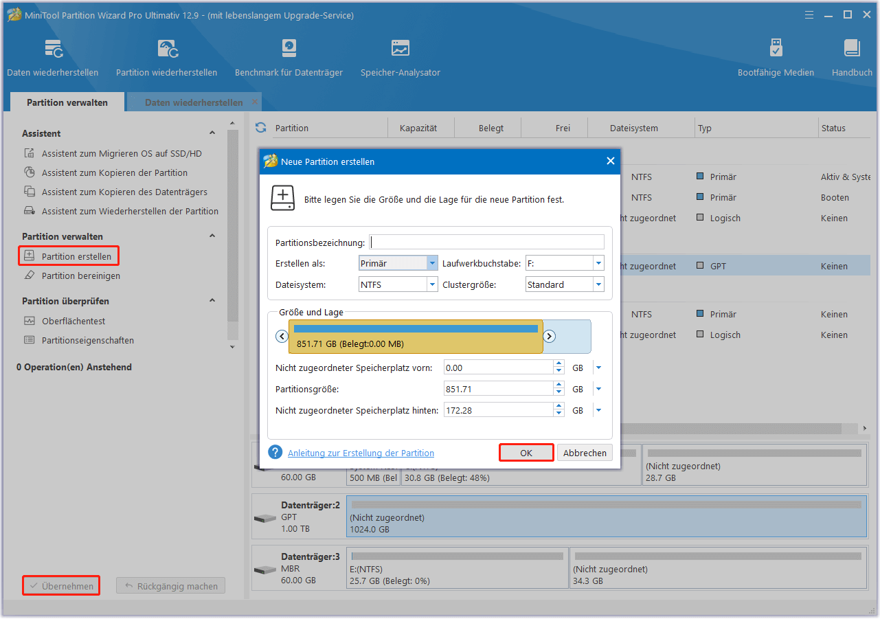 Partition in MiniTool Partition Wizard erstellen