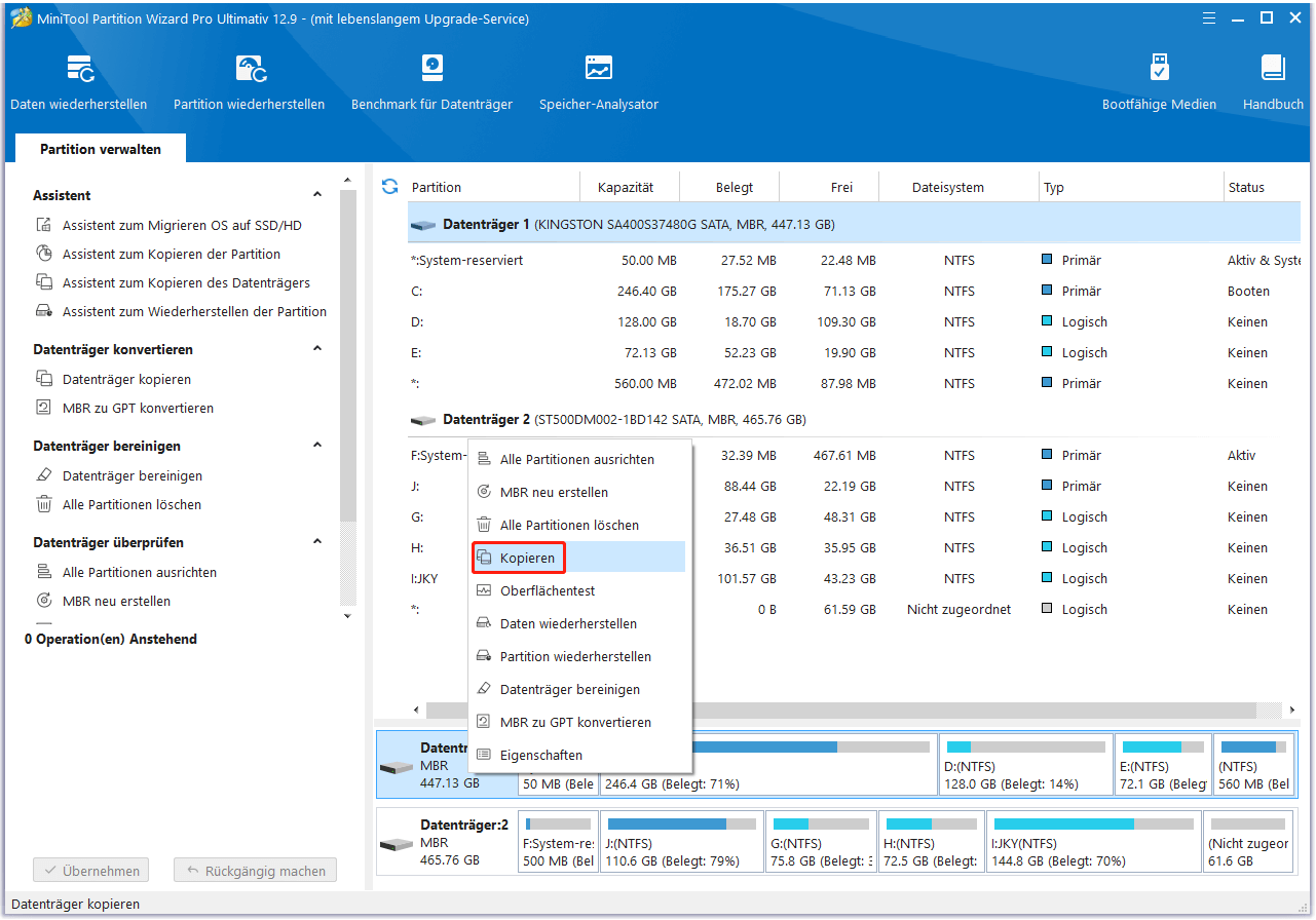 Aktivieren Sie die Funktion Datenträger kopieren von MiniTool Partition Wizard