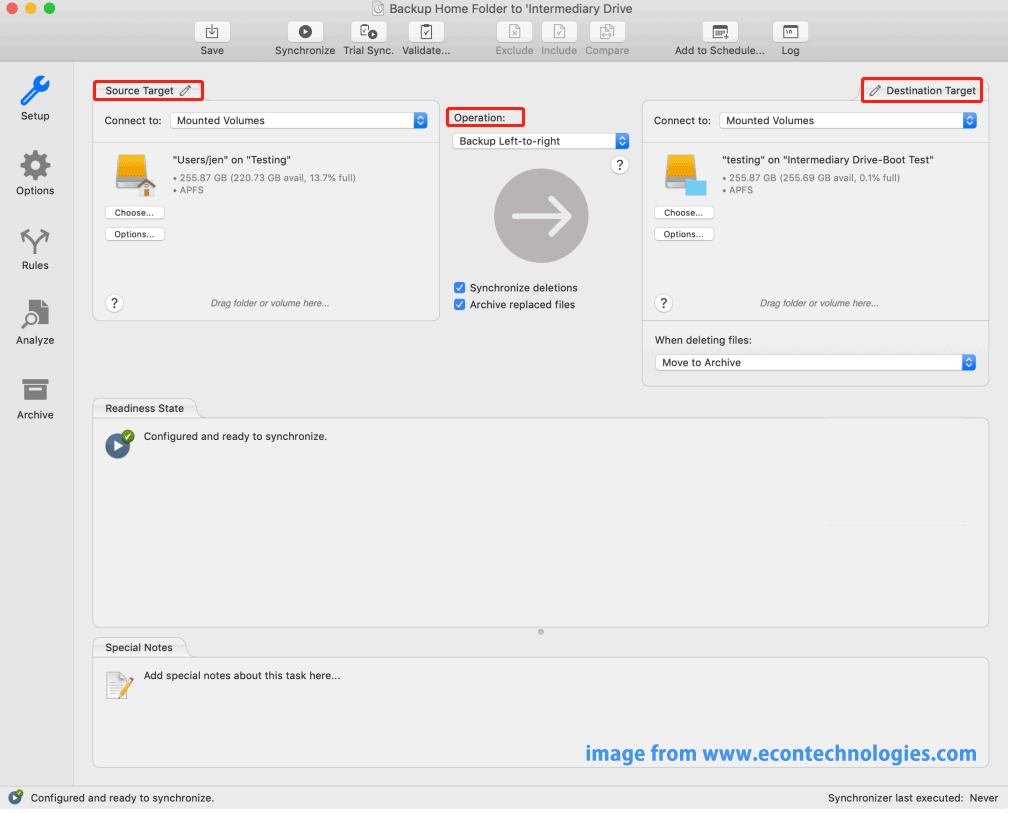 zu synchronisierende Dateien und Speicherort im Fenster „Task-Editor“ auswählen