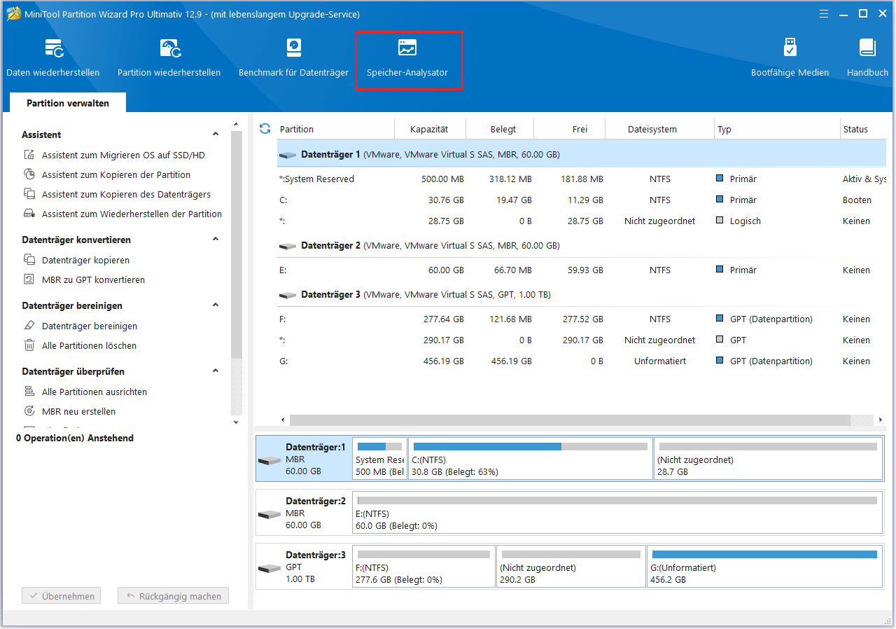 Verwendung von MiniTool Partition Wizard Speicher-Analysator