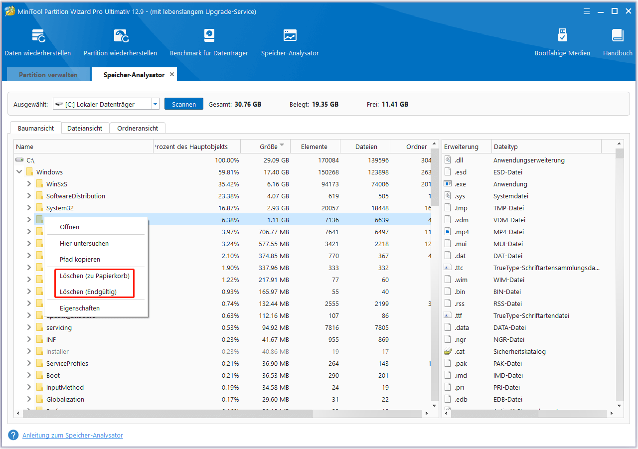 Löschen von Dateien mit MiniTool Partition Wizard