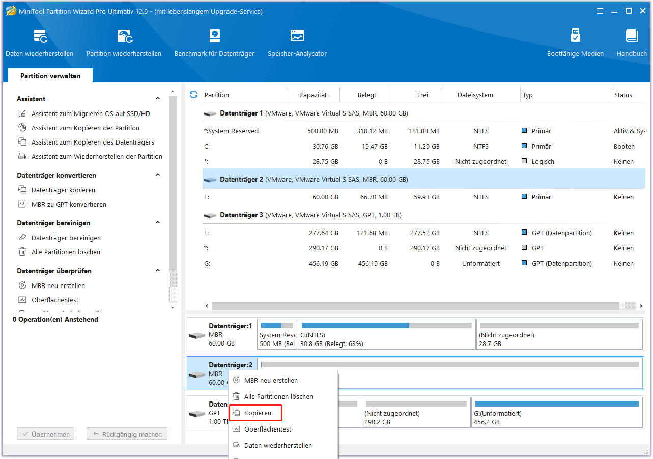 Die Option Datenträger klonen von MiniTool Partition Wizard