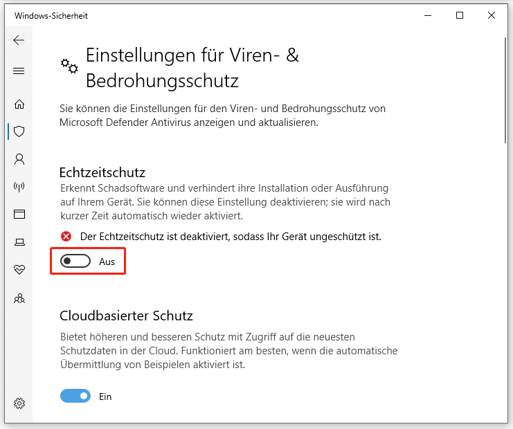 Echtzeitschutz in der Windows-Sicherheit vorübergehend deaktivieren