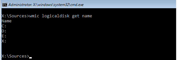 wmic logicaldisk get name in der Eingabeaufforderung ausführen