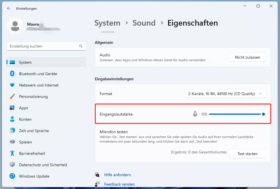 Eingabelautstärke in den Windows-Einstellungen anpassen