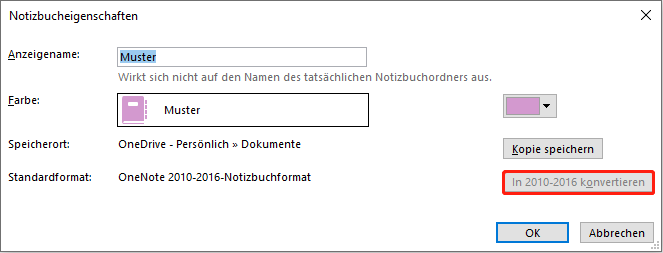 In 2010-2016 konvertieren wählen
