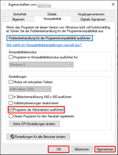 Klicken Sie auf Übernehmen > OK, um die Änderung zu speichern.