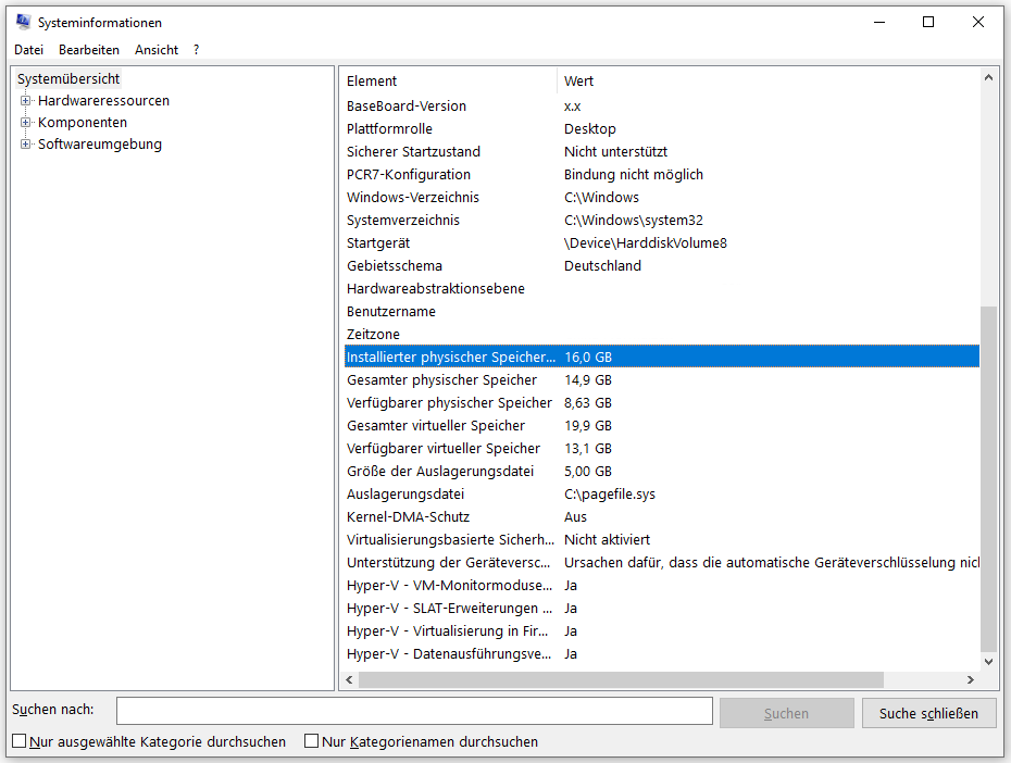 Systeminformationen unter Windows anzeigen