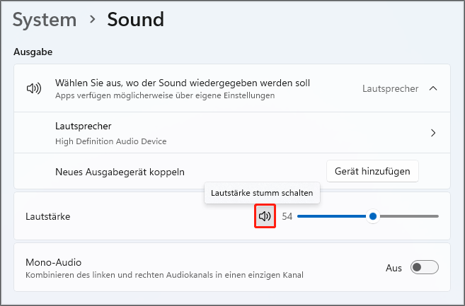 in den Windows-Einstellungen zu System > Sound gehen und auf das Lautstärkesymbol klicken