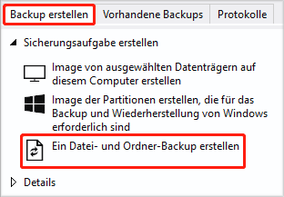 klicken Sie in Macrium Reflect auf die Funktion „Ein Datei- und Ordner-Backup erstellen“
