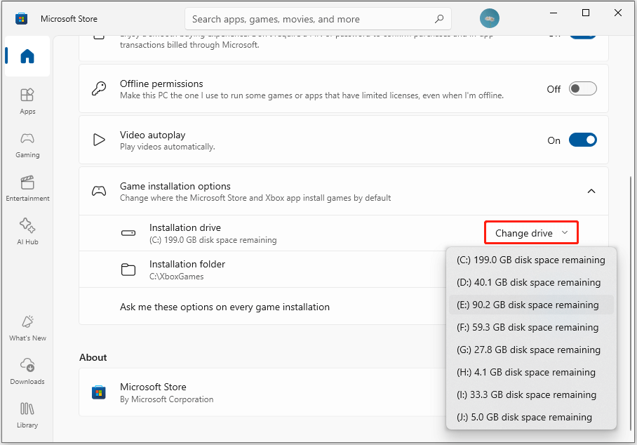 Das Standard-Installationslaufwerk im Microsoft Store ändern