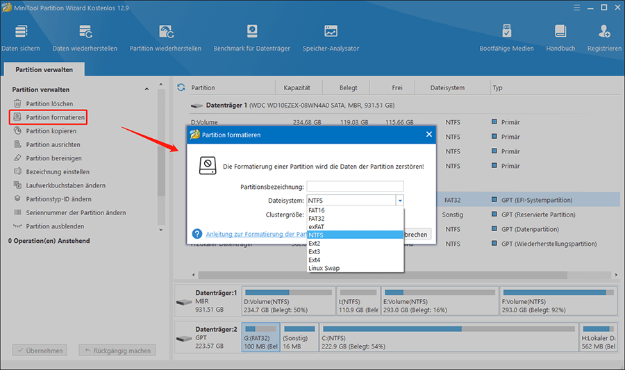 Die Partition zu exFAT formatieren in MiniTool Partition Wizard