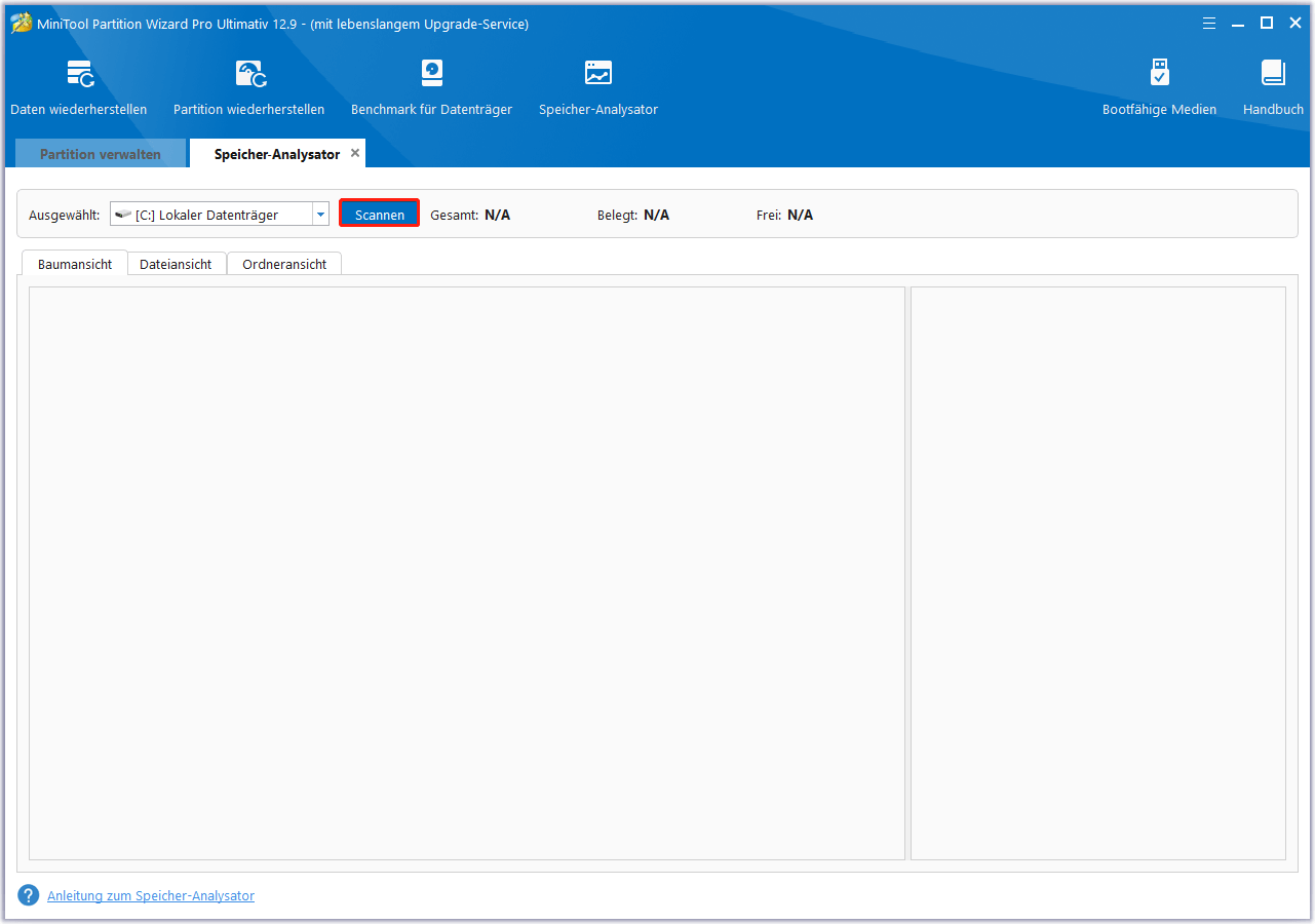 Wählen Sie das Ziellaufwerk und klicken Sie auf die Schaltfläche Scannen in MiniTool Partition Wizard