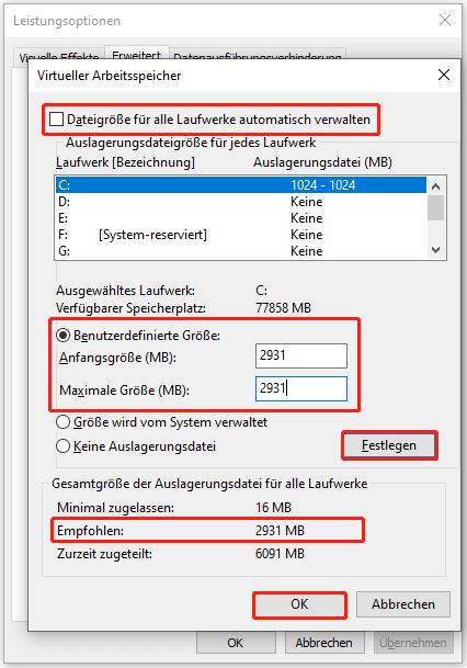 Anfangsgröße und Maximale Größe selbst einstellen