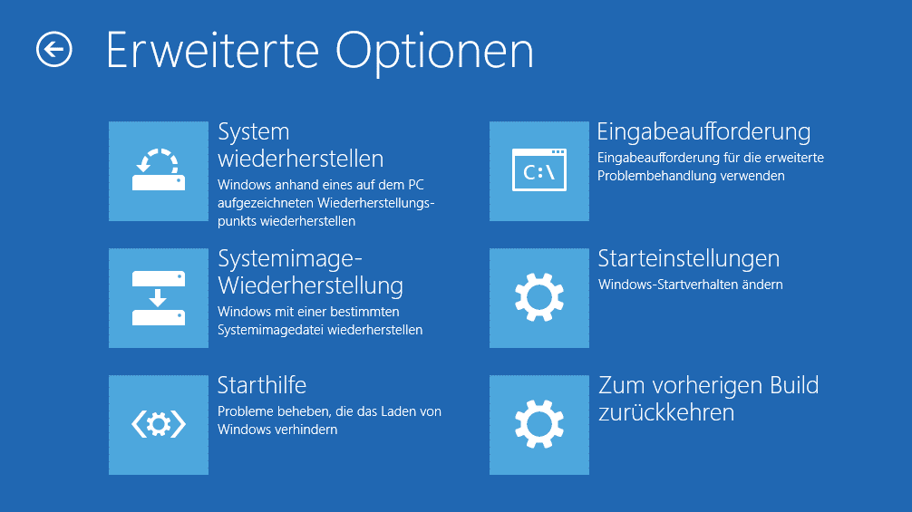 zum vorherigen Build zurückkehren auswählen