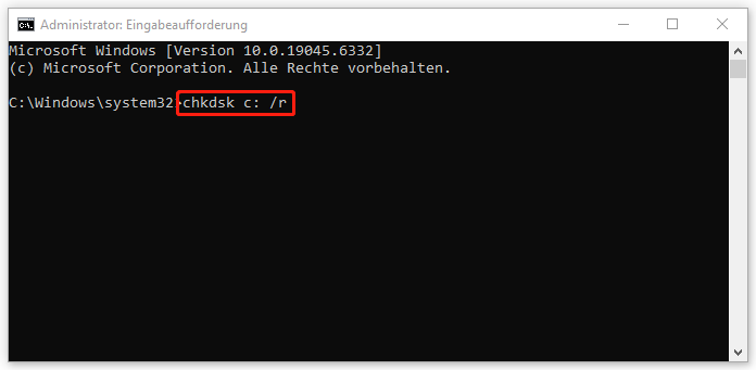 chkdsk c: /r ausführen