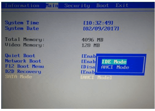 AHCI Mode im BIOS auf IDR Mode ändern